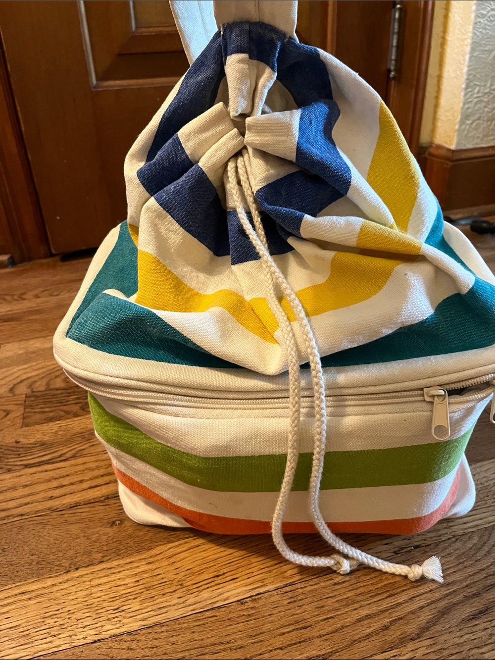 Striped Multicolor Canvas Drawstring Backpack Tote